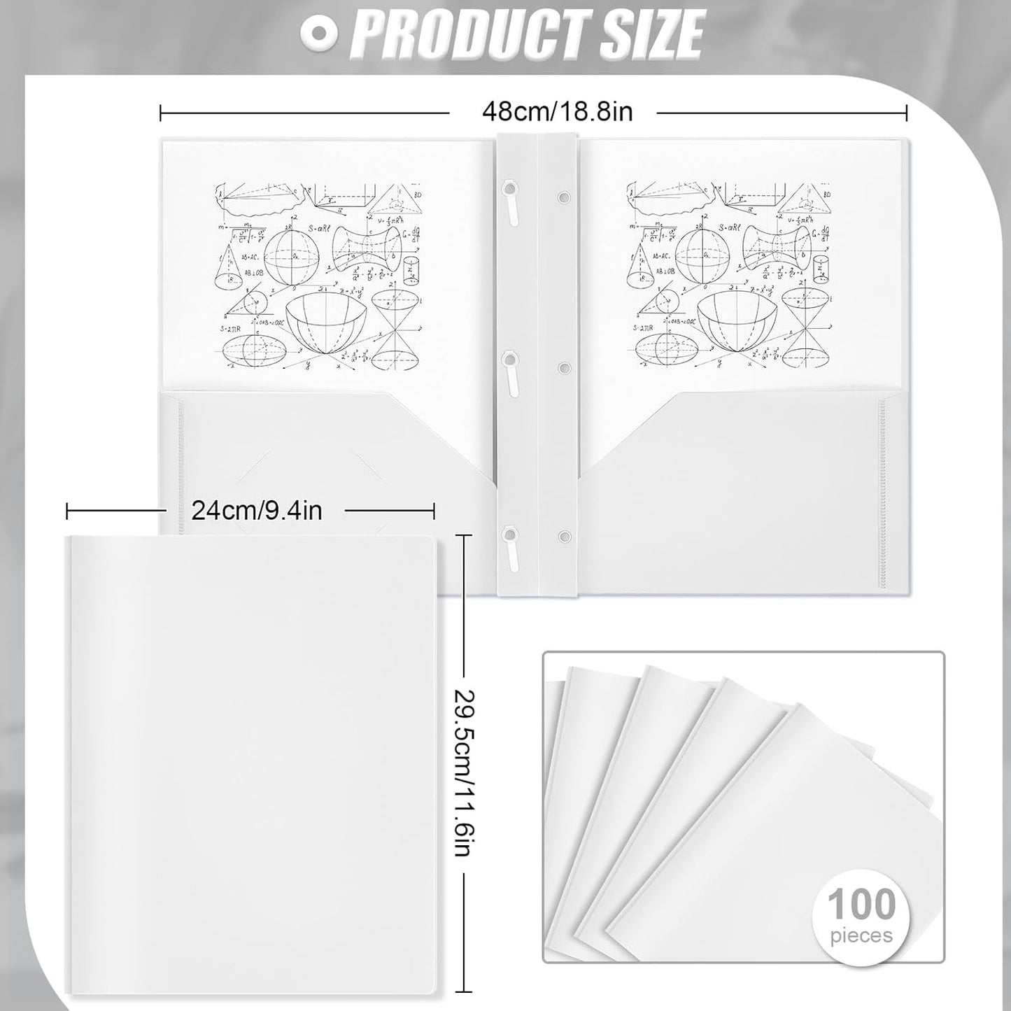 Lincia 100 Pcs Plastic Folders with Pockets and Prong Folders with Prongs 2 Pockets for Office, School for Students, Teachers, Office Workers(White)