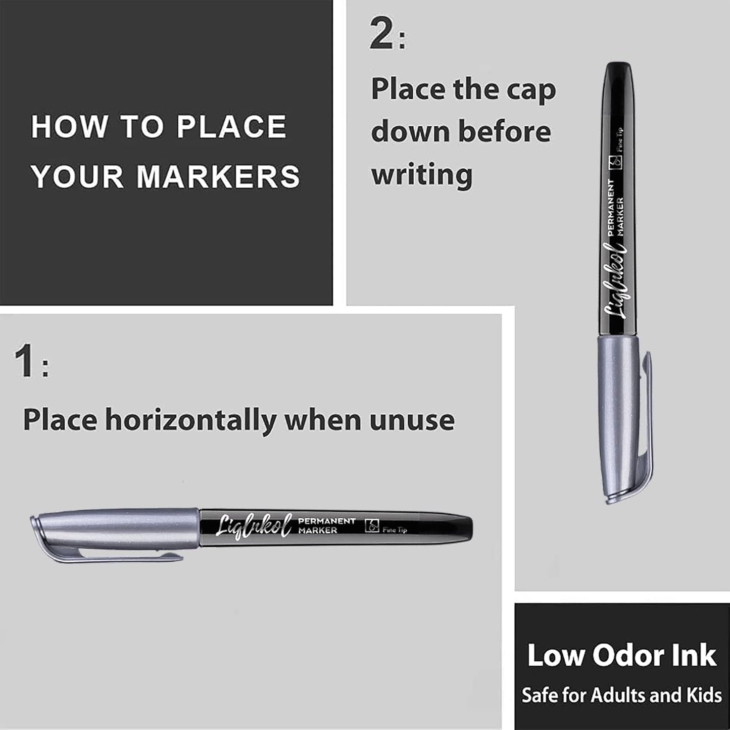 Silver Metallic Permanent Markers, 24 Pack Silver Metallic Marker Pens for Artist Illustration, Industrial Marking, DIY Crafts, Gift Card Making