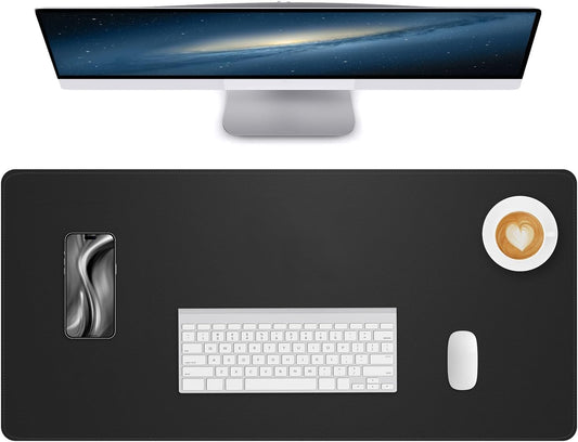 Leather Desk Pad Protector Large Mouse Pad, Stitch Locked Edge Non-Slip PU Leather Desk Mat Laptop Desk Pad Blotter, Waterproof Durable Writing Pad for Office and Home (Black, 120 x 43cm)