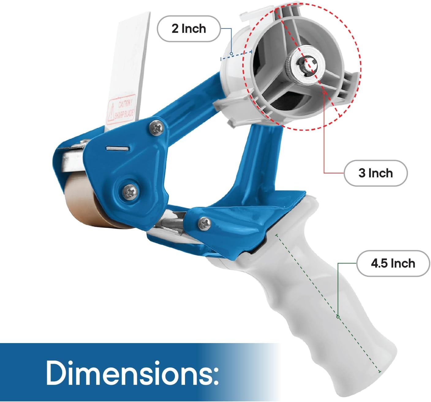 Heavy Duty Metal Frame Tape Gun - 3 Inch Core with Special Ergonomic Handle - Packing Tape Dispenser with Premium Tempered Steel Blade for 2" Tape Rolls