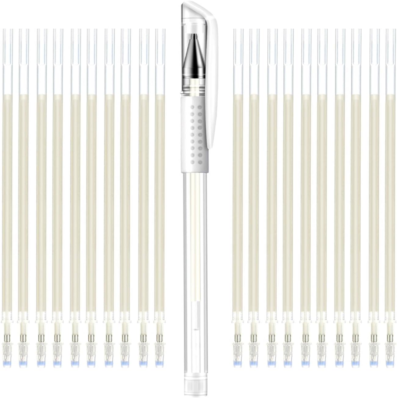 iNee Heat Erasable Fabric Pen with 20 Refills for Tailors Sewing, Quilting and Crafts, Dressmaking Disappearing Ink, White