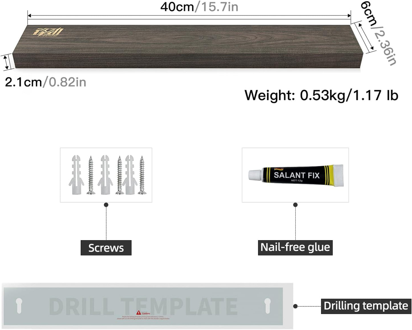 FINDKING Ash Wood Magnetic Knife Strip, Magnet Utensil Holder for Wall, Refrigerator, Wooden Rack for Kitchen Knives, No Drill (Dark Brown, 16 Inches, Without Knives)