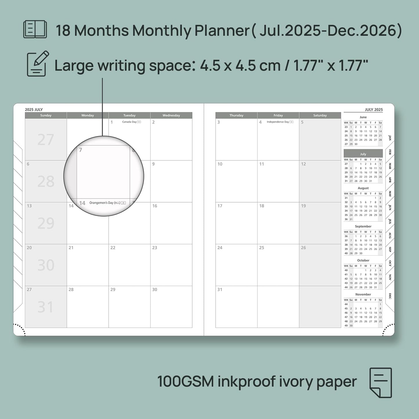 POPRUN Monthly Planner 2025-2026 (Large- 8.5" x 10.5" Soft Cover), 18-Month Calendar Book (Jul.2025-Dec.2026), Calendar Planner with Monthly Tabs & Pocket, 100 GSM Paper - Burgundy