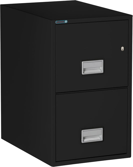 25 inch 2-Drawer Vertical Fireproof File Cabinet – Letter Size Filing – Key Lock – Water Resistant Seal – Fire and Impact Rated – Black Finish – Model LTR2W25B