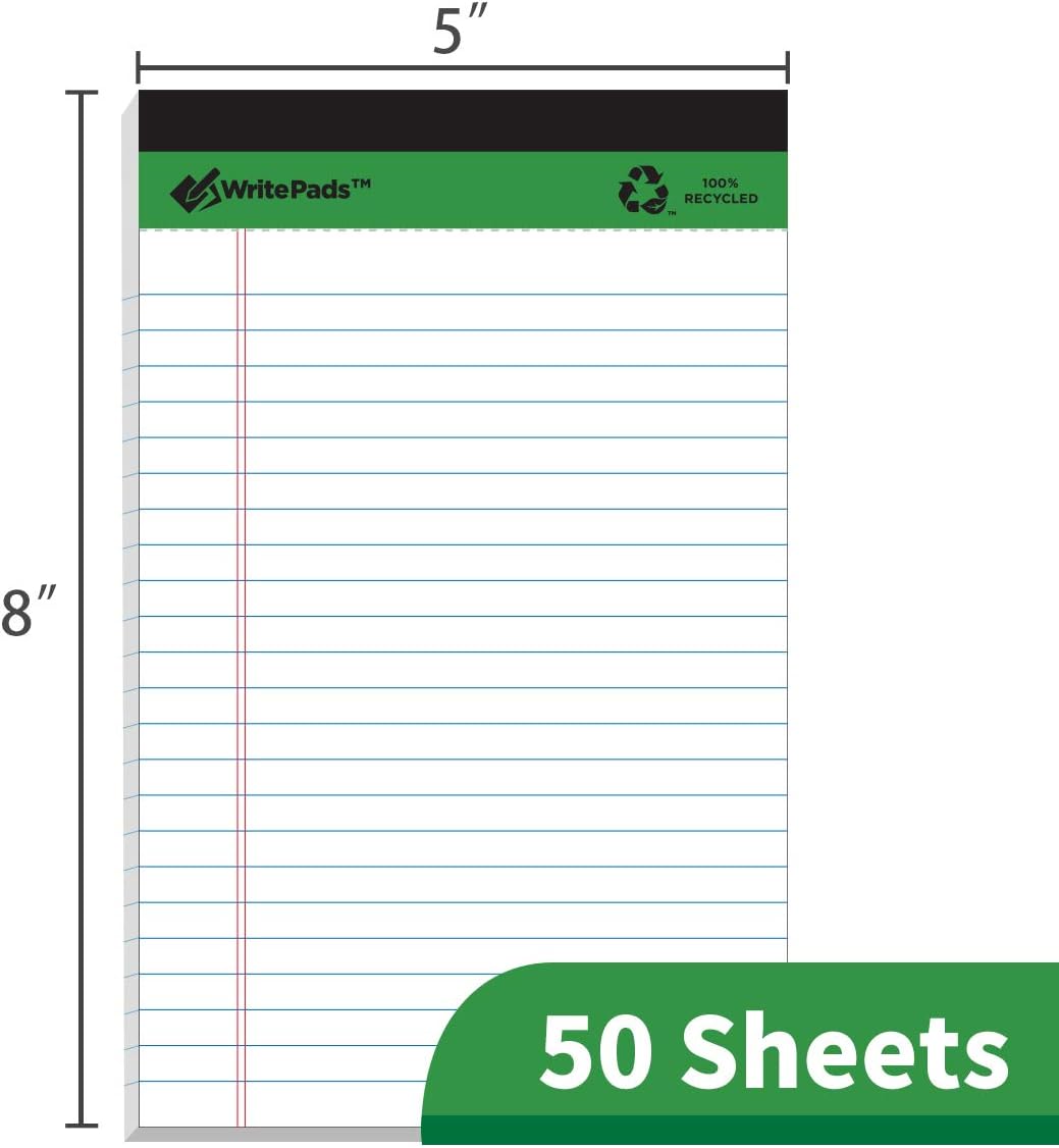KAISA White Legal Pads Writing Pads Recycled Paper 5"x8" Narrow Ruled Lined Paper Small Legal pad Perforated 50 sheets Hard Back Notepads Writing Tablet For Office Supplies Study (White 12pads)