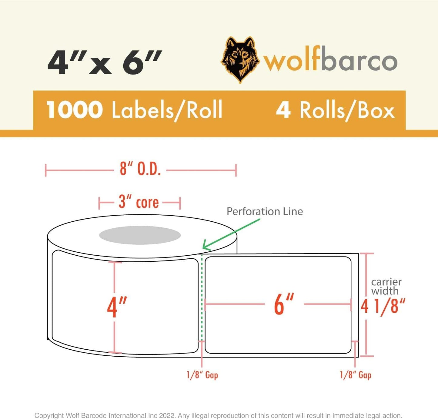 4" x 6" Direct Thermal Labels (4 Rolls, 4000 Labels) - 3'' Core, Perforations Between Labels - Zebra, Datamax, Godex, Sato, Intermec Compatible