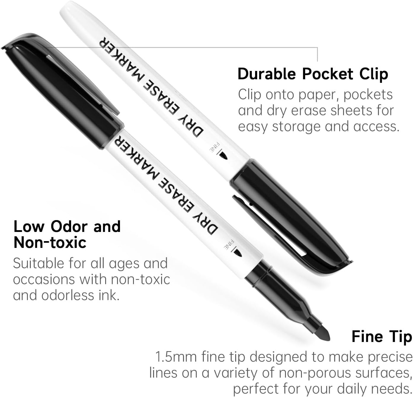 100 Bulk Pack Black Whiteboard Markers with 3 Erasers, Fine Point Dry Erase Markers Perfect For Writing on Dry-Erase Boards, Glass for School Office Home