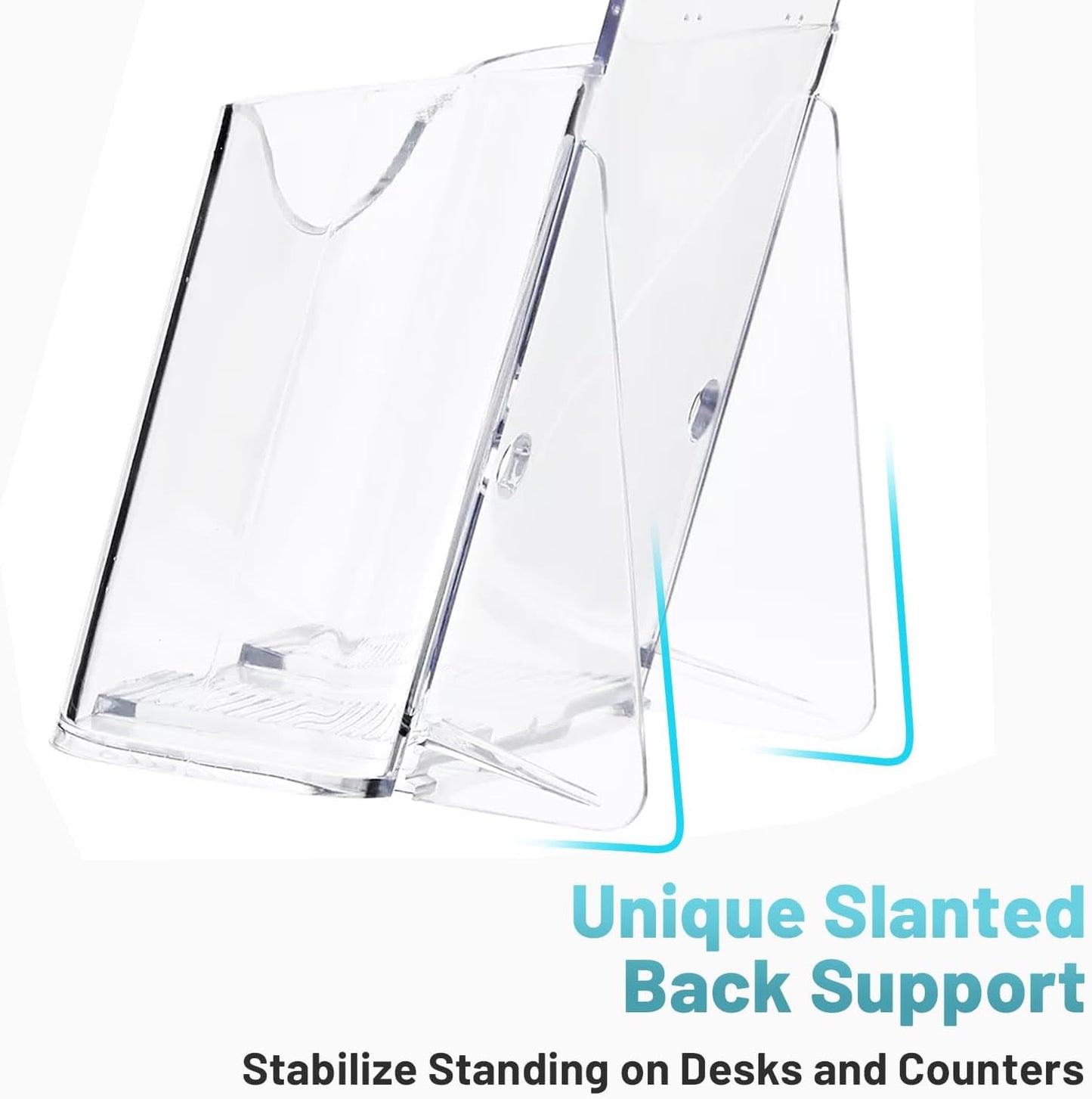 Brochure Holder Stand, 6 Pack 4 inches Acrylic Pamphlet Display Stand Wall Mount/Countertop, Clear Plastic Trifold Rack Card Holder for Organizer Flyer, Leaflets, Document, Literature