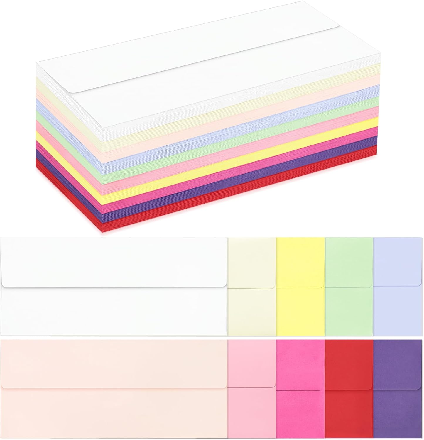 200 Pack #10 Colored Envelopes Letter Size, Colorful Business Envelopes Self Seal for Business, Invoices, Letter Mailing, Office Checks, 4 1/8 x 9 1/2 Inches