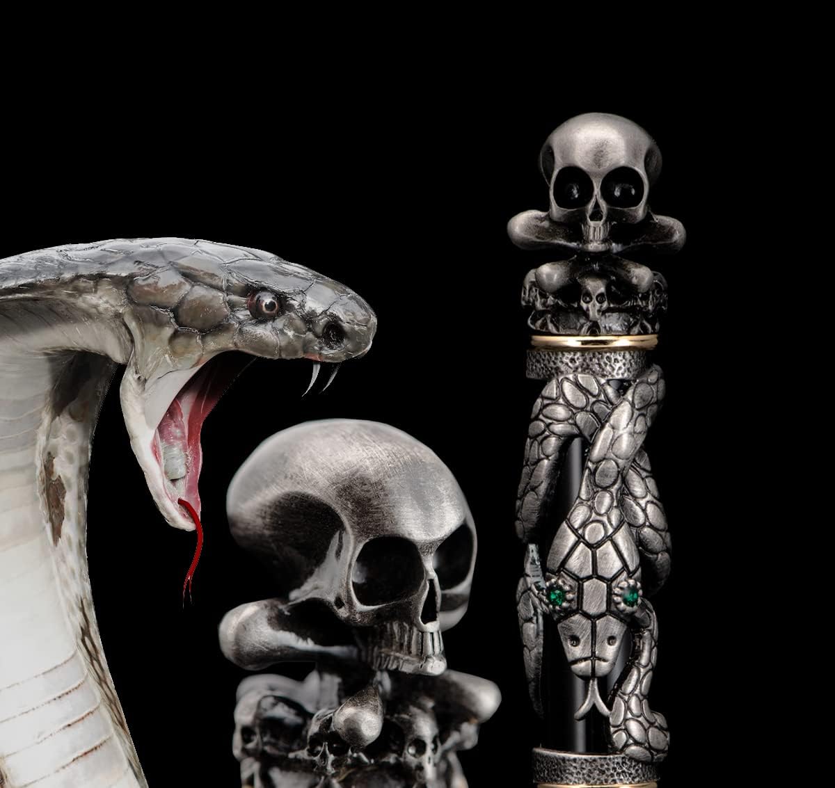 Jinhao Black Snake Fountain Pen Fine Nib with Skull Head Solid Metal