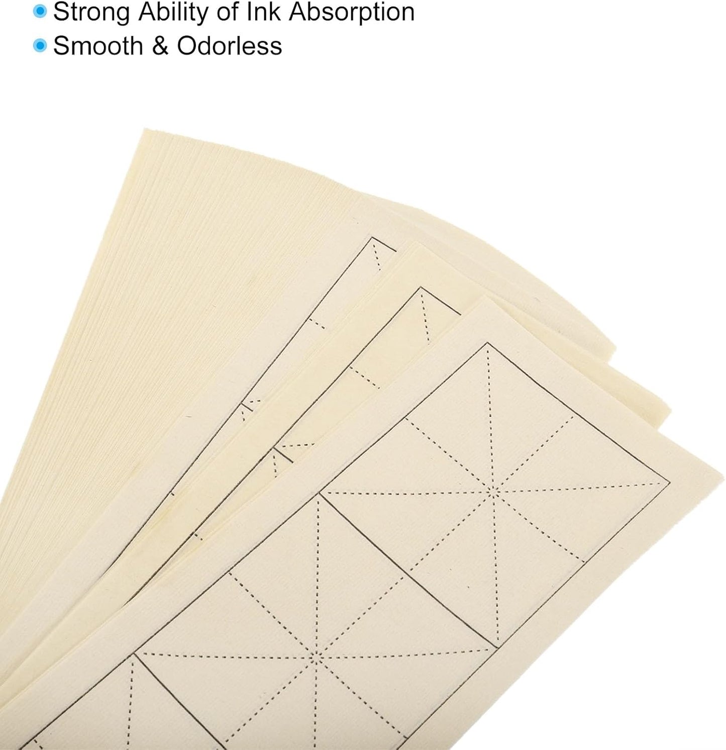 PATIKIL Xuan Paper, 100 Sheets Rice Paper with MI' Grid, Chinese Calligraphy Practice Paper for Calligraphy Practice, Half Raw Ripe Xuan, 5"x15" (Yellow)