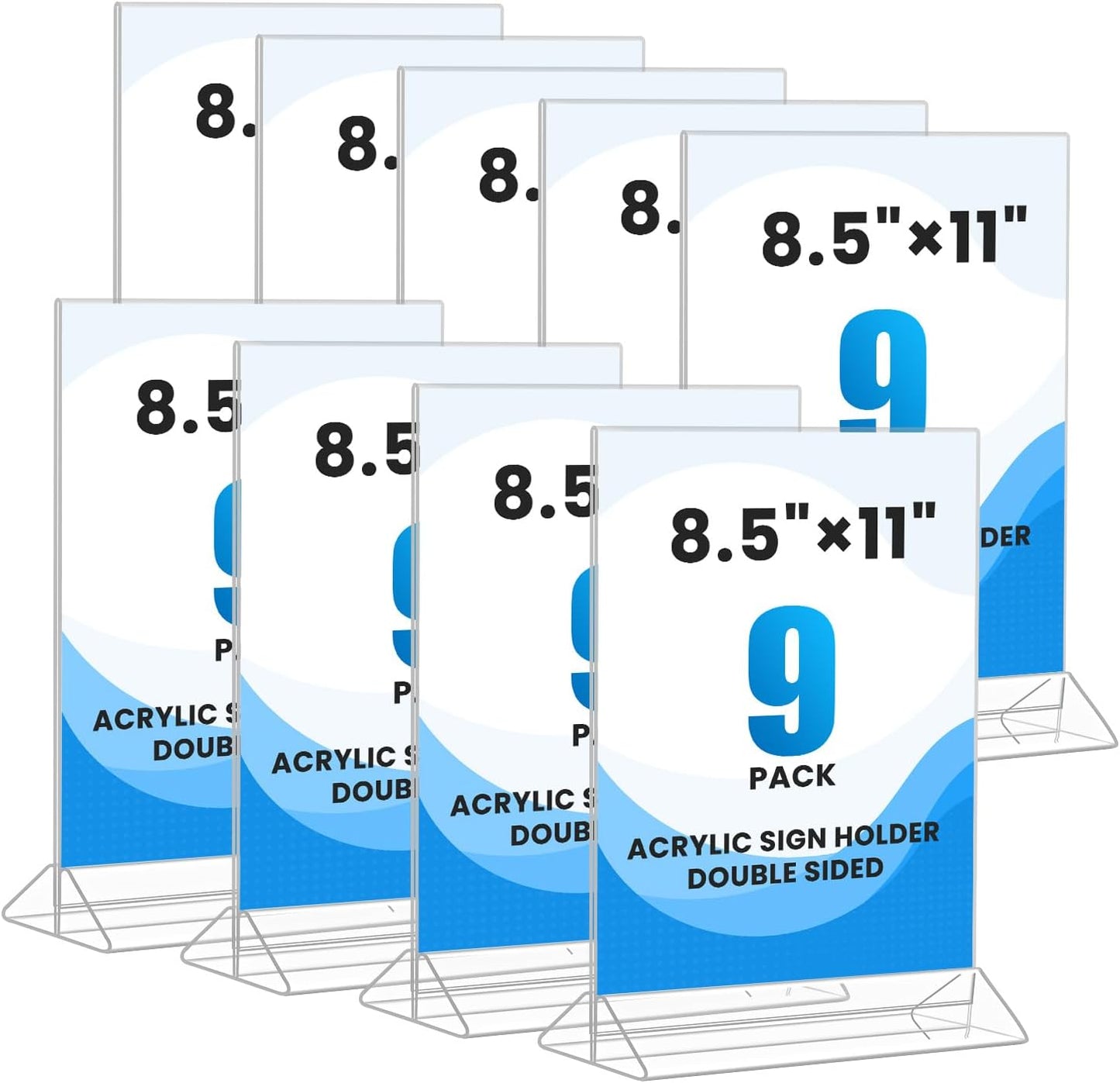 9 Pack Acrylic Sign Holder 8.5x11 Inch, Double Sided Clear Flyer Display Stand, Plastic Menu Stand, Table Top Sign Picture Paper Frames for Wedding table Number Office Store Restaurant