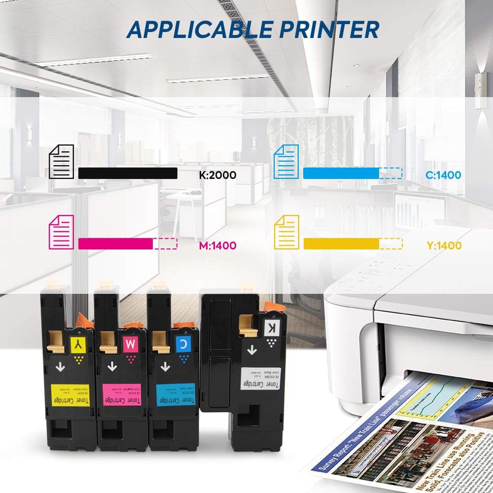 Dell 1250 Compatible Toner Cartridge Replacement for use in Dell 1250c Dell 1350cnw Dell 1355cn 1355cnw 1755nf 1755nfw c1760nw c1765nf c1765nfw Printer (KCMY, 4-Pack)