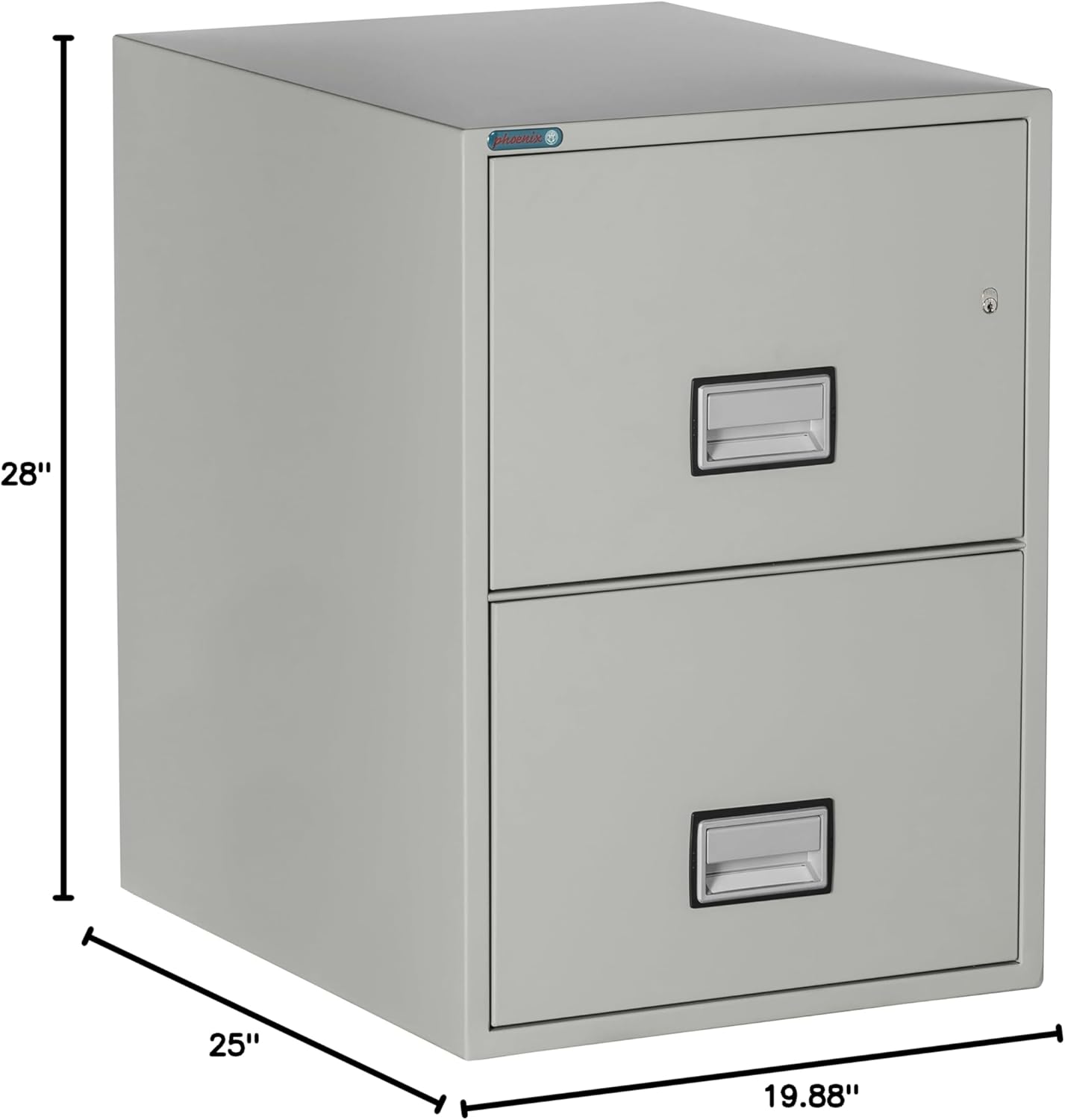25 inch 2-Drawer Vertical Fireproof File Cabinet – Legal and Letter Size Filing – Key Lock – Water Resistant Seal – Fire and Impact Rated – Light Gray Finish – Model LGL2W25LG