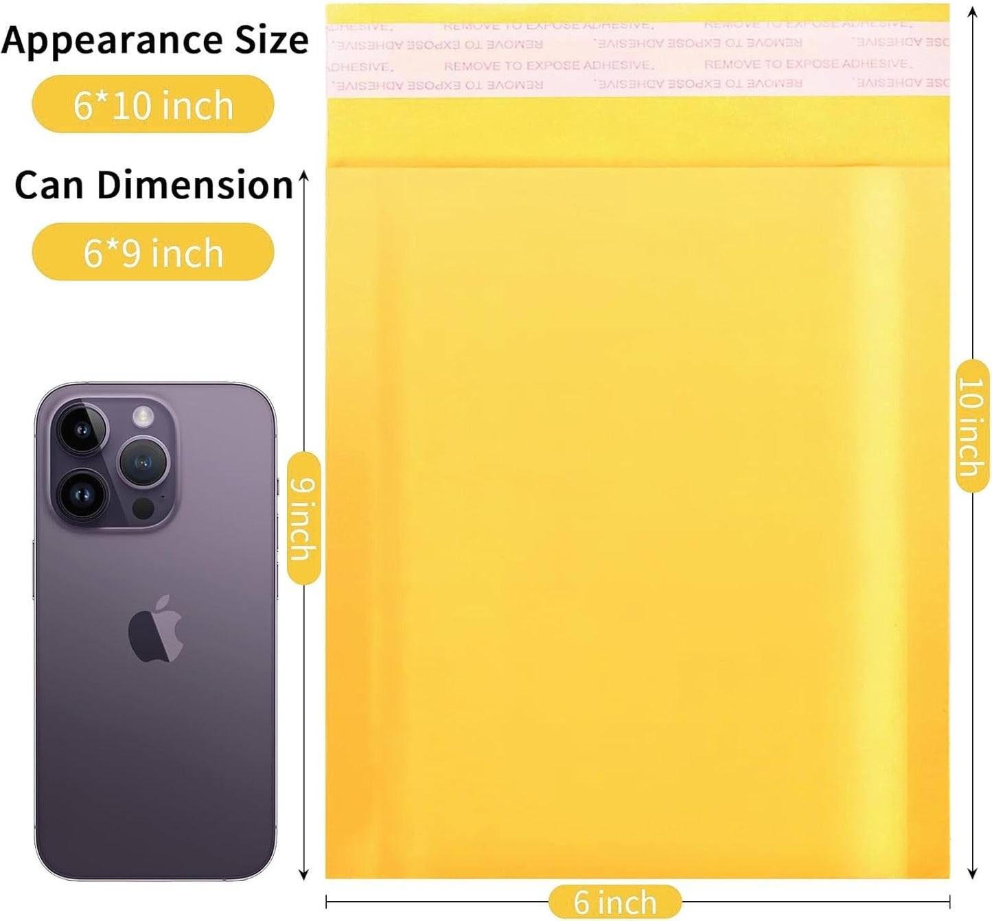 Kraft Bubble Mailers 6×10' Inch 50 Pack Yellow shipping envelopes Self-Seal Padded Mailing Envelopes for Jewelry Makeup Supplies and Small Business Packaging