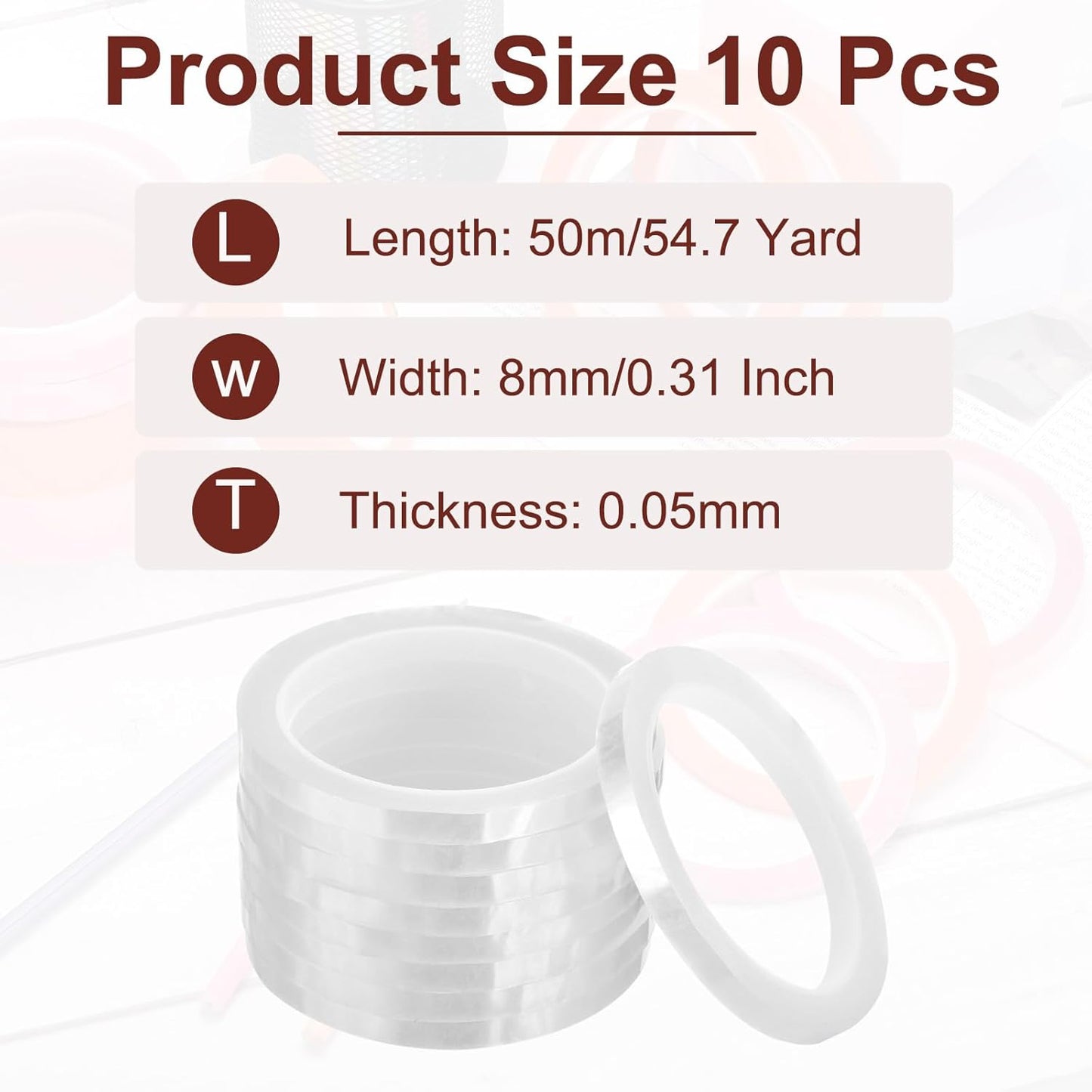 MECCANIXITY 10 Rolls Whiteboard Tape Graphic Chart Tape 8mm 54.7 Yard Art Tape Thin Self-Adhesive Pinstripe Tape Masking Tape for Gift Wrapping Craft Supplies, Clear