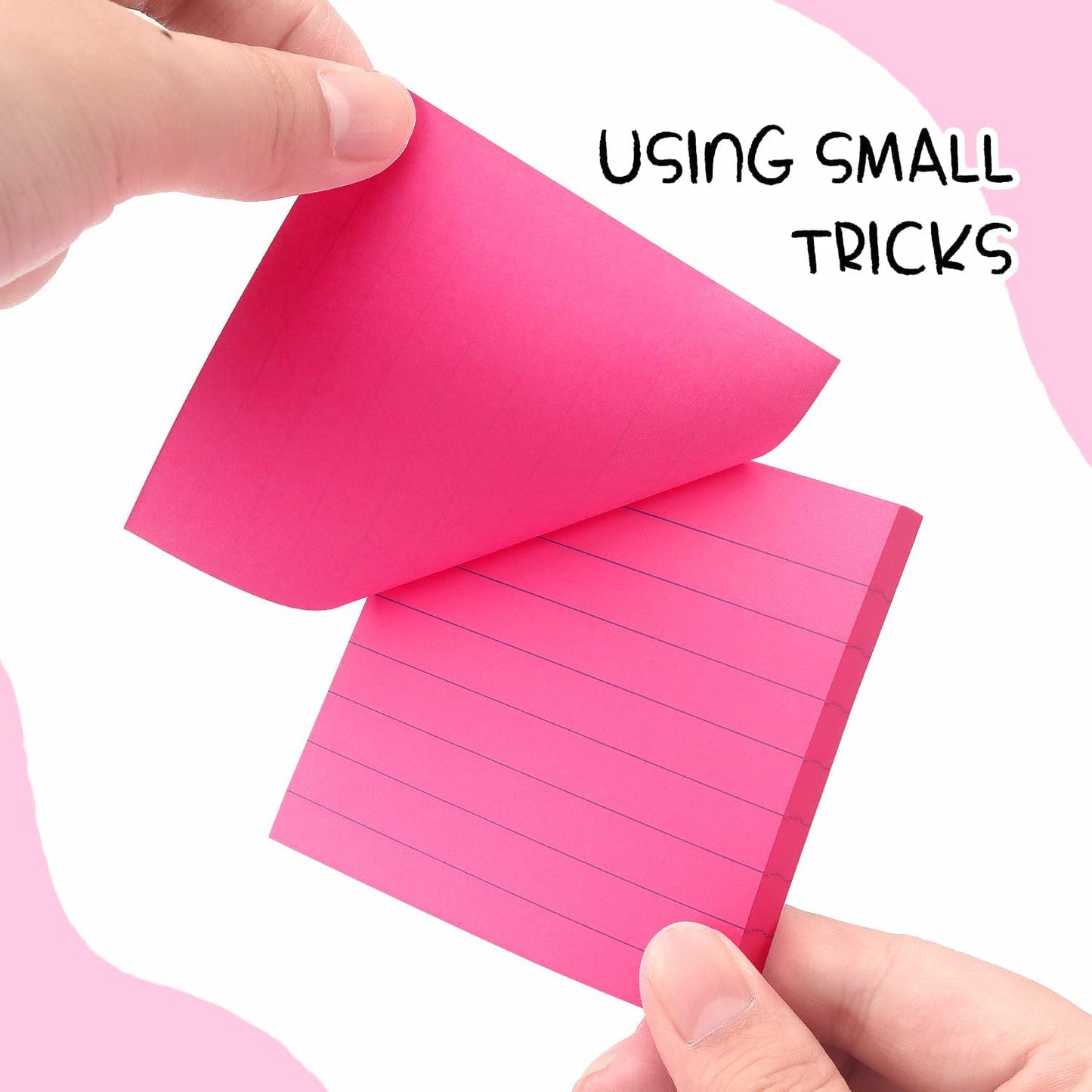 Lined Sticky Notes 3x3 Sticky Notes with Lines Self-Stick Notes Bright Color 4 Pads 90 Sheets/Pad (Rose Red)