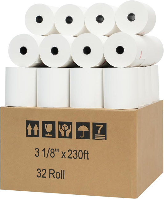 3 1/8" x 230' Premium A Grade POS Thermal Receipt Printer Paper (White-32Rolls)