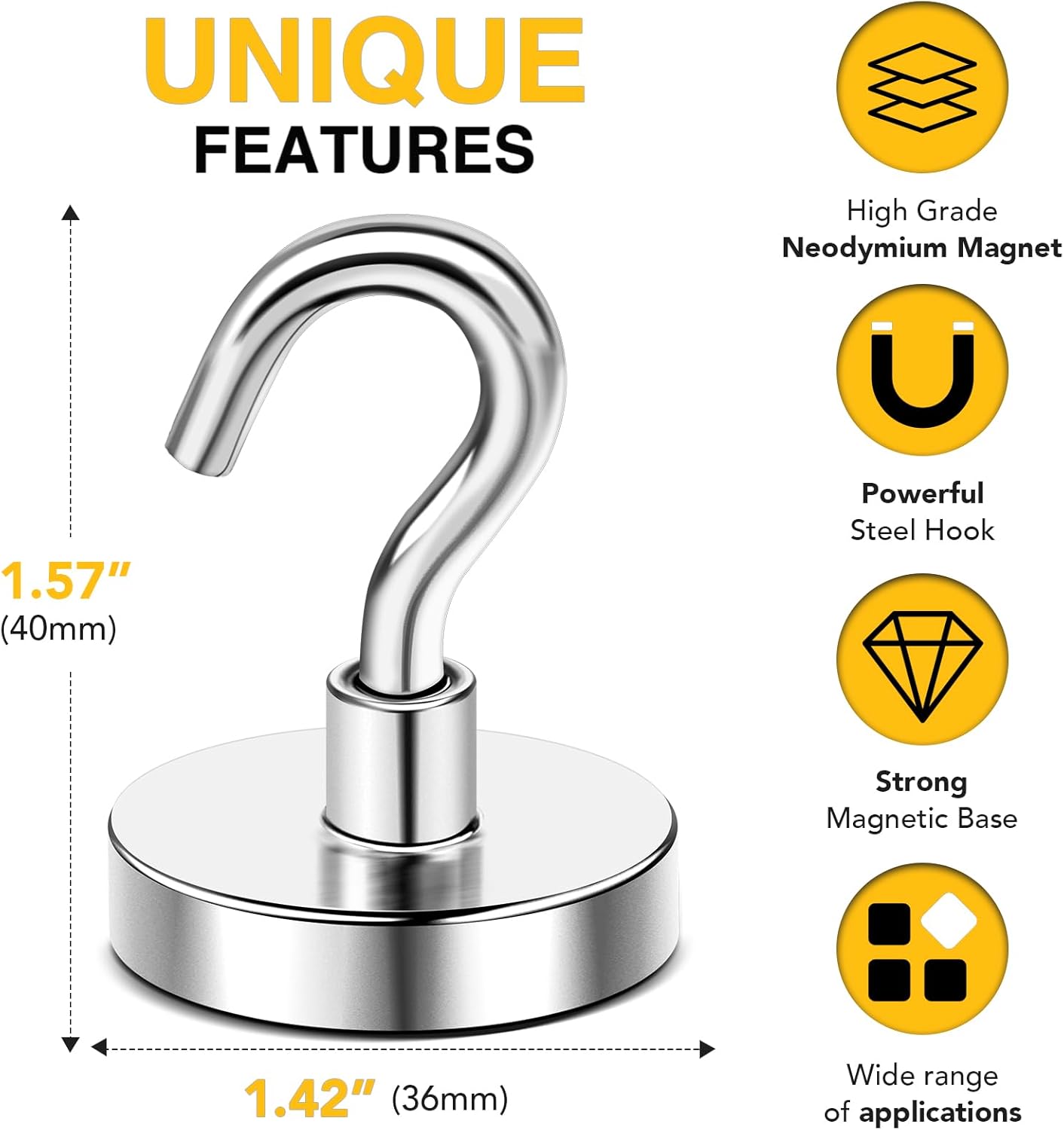 DIYMAG Strong Neodymium Magnetic Hooks, 150 Lbs Heavy Duty Rare Earth Magnets with Hook, Strong Corrosion Protection Facilitate Hook 12 Packs