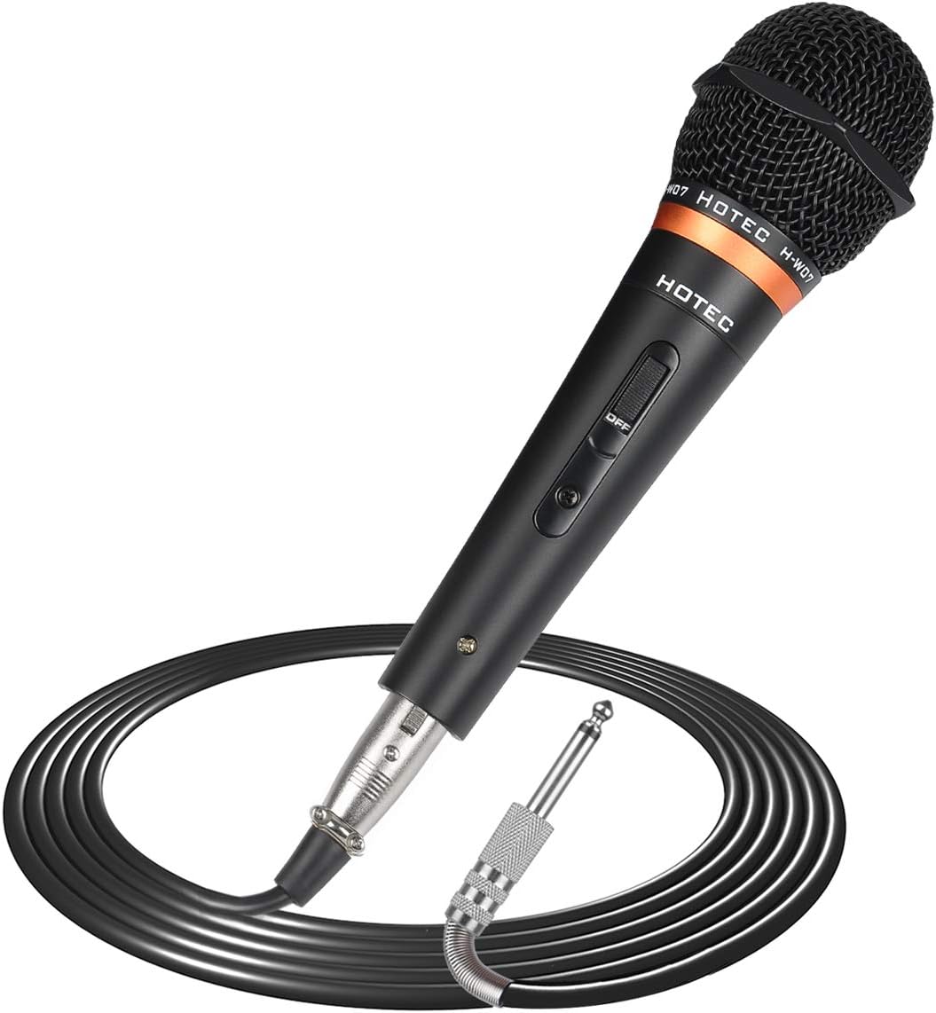 HOTEC Premium Vocal Dynamic Handheld Microphone with 19ft Detachable XLR Cable and ON/Off Switch (Metal Black) (H-W07)