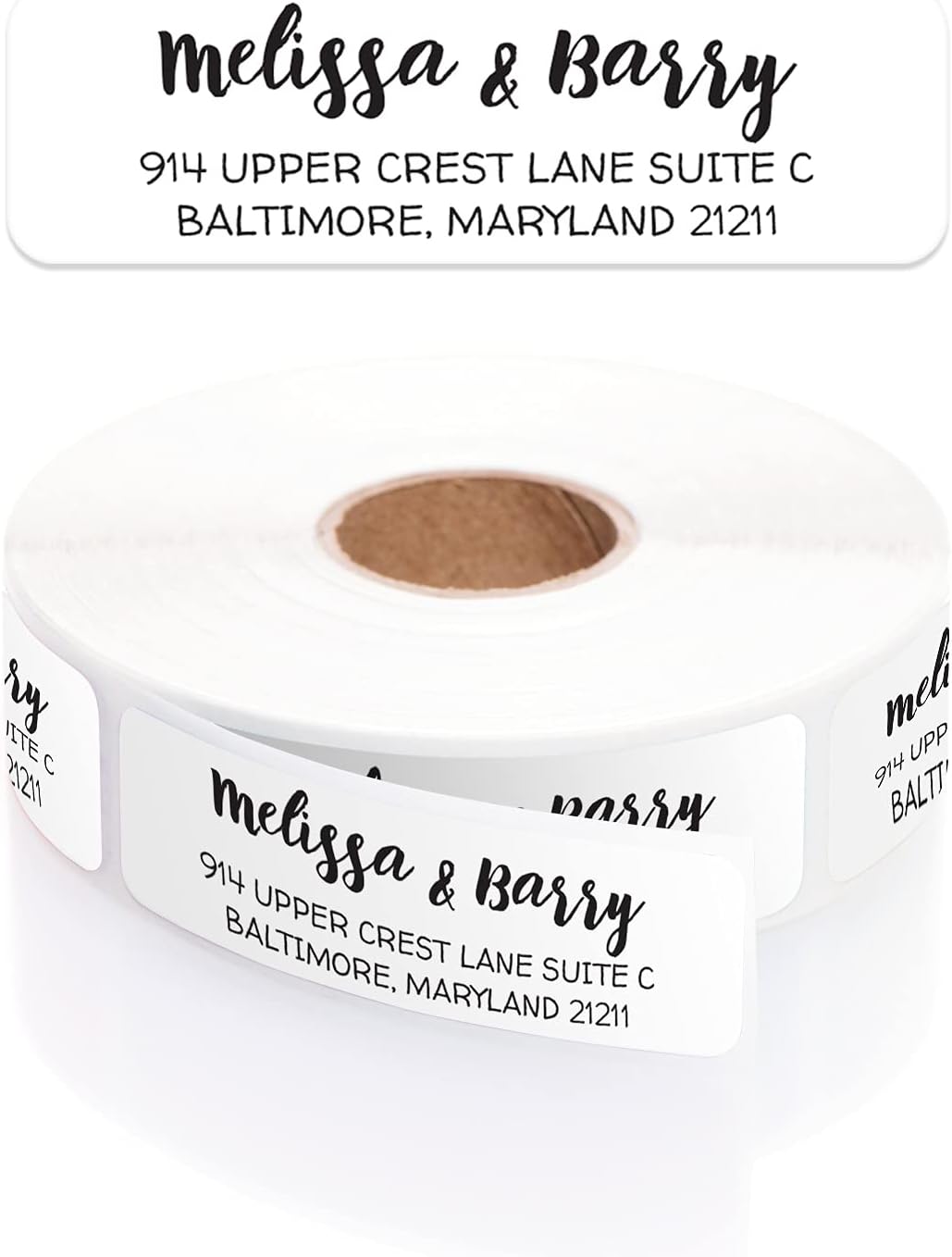 White Modern Rolled Address Labels/Roll of 500 Personalized Address Labels/Designer Return Address Stickers in Elegant Plastic Dispenser