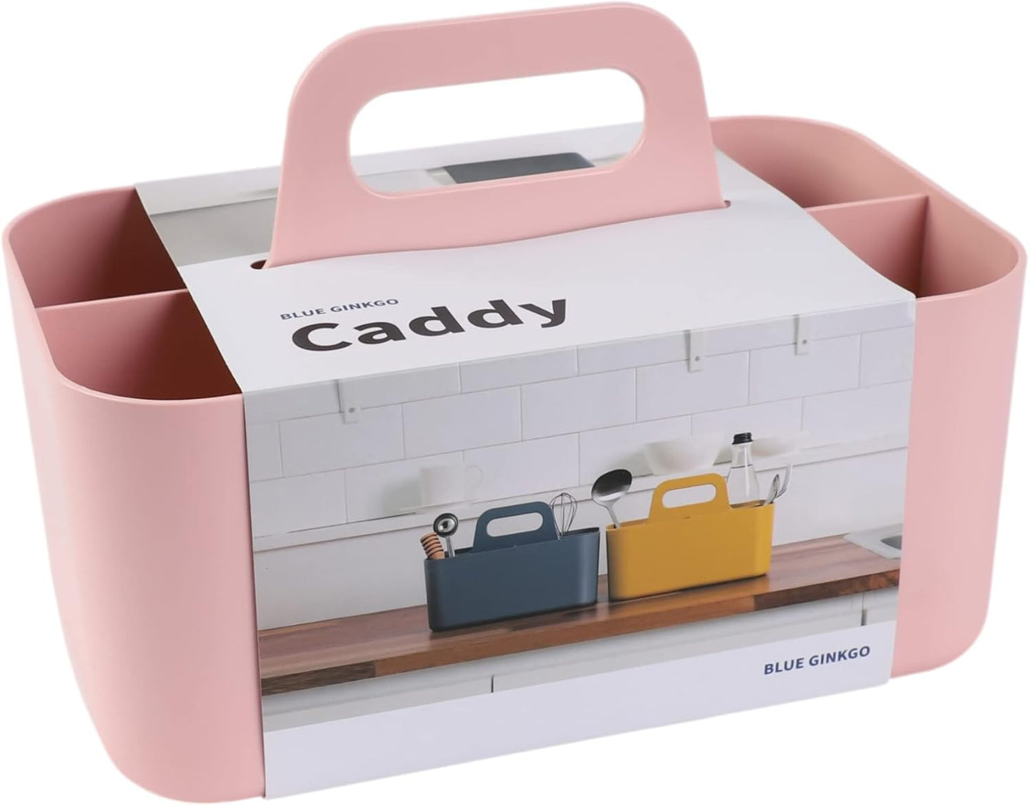 BLUE GINKGO Stackable Organizer Caddy – Korean-Made Portable Tote for Bathroom, Office, Crafts, or School Supplies (Rectangle, Pink)