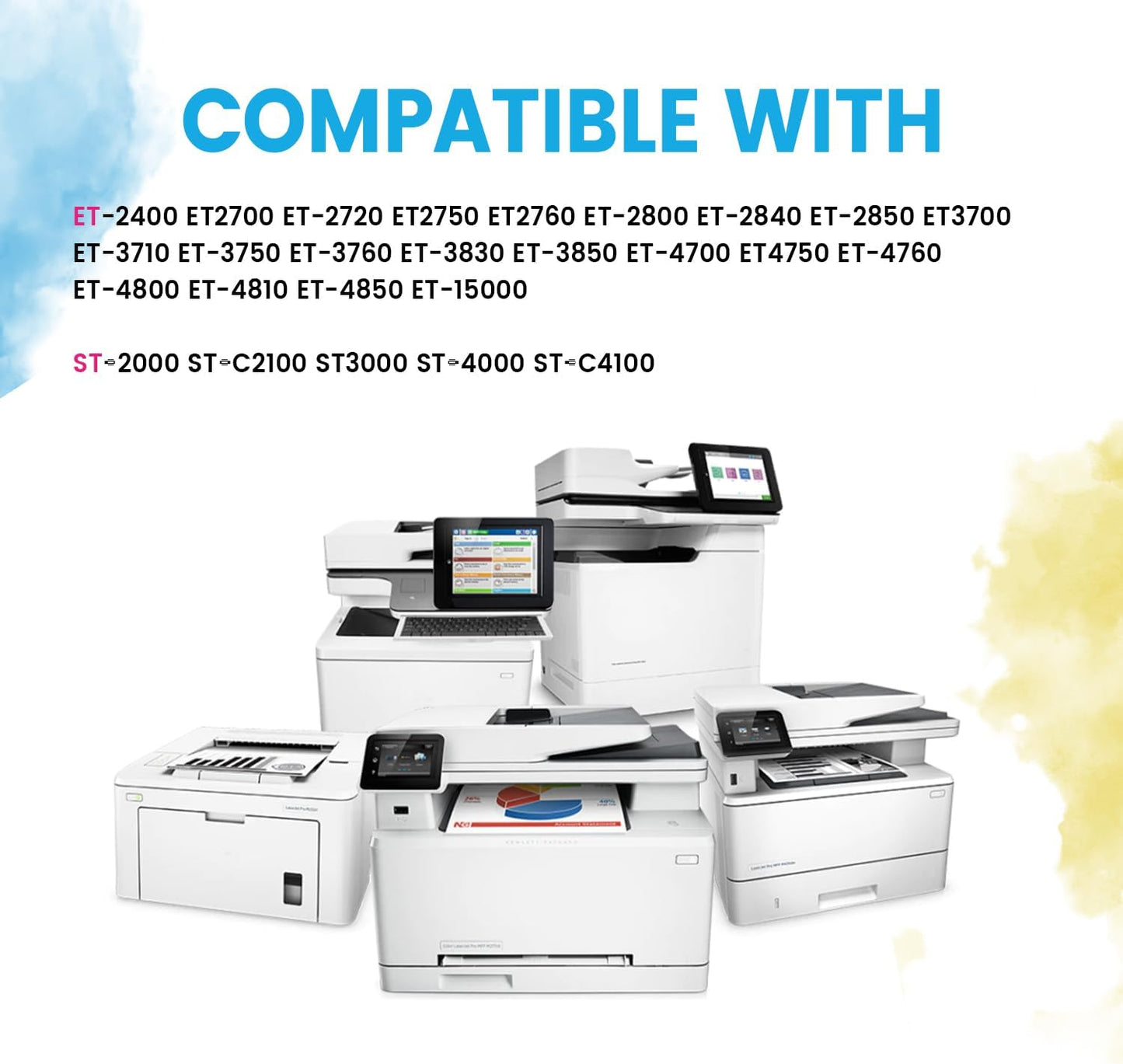 T522 522 Ink Refill Bottles for Epson EcoTank Printers ET-2800 ET-4800 ET-4700 ET-2400 ET-2720 ET-2803 (2 Black, 1 Cyan, 1 Magenta, 1 Yellow)