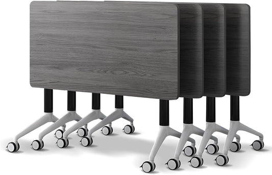 Conference Room Table with Flip-Top Design for Dynamic Meetings, Business Table Computer Desk with Heavy-Duty Frame,Foldable Seminar Meeting Tables for Home Office (4, B, 55.1IN)