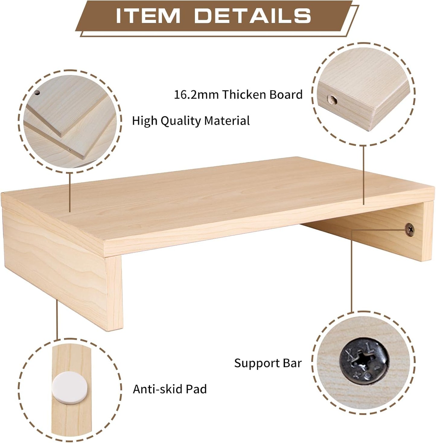 Monitor Stand Riser, Computer Stand, Desk Organizers and Accessories, Laptop Shelf Computer Monitor Riser with Storage for TV Screen PC Printer (Oak-15.75inch)