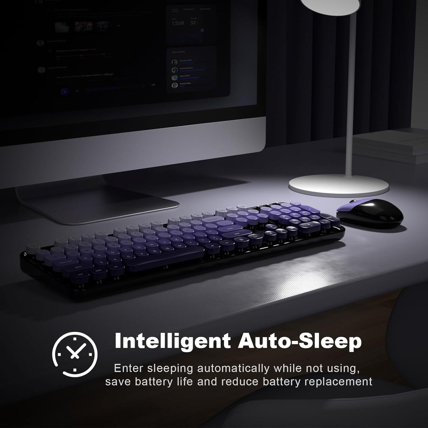 MOFII Wireless Keyboard and Mouse Combo, 2.4GHz Retro Typewriter Keyboard Full Size, Cute Wireless Mice, USB Dongle Plug and Play, for Laptop, PC, Desktop, Windows (Black Purple Gradient Color)