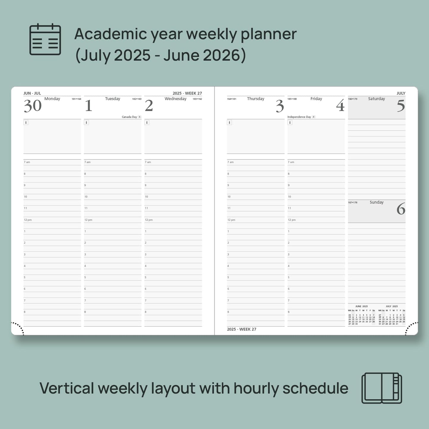 POPRUN Planner 2025-2026 (Large - 8.5'' x 10.5'') Academic Weekly Calendar (July 2025 - June 2026) with Hourly Time Slots, Monthly Tabs, 100GSM Thick Papers, Leather Soft Cover - Brown