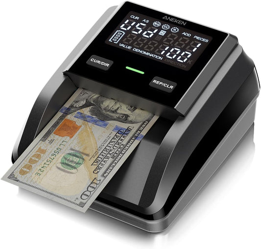 Aneken AL-139 Counterfeit Bill Detector with 2.8" Digital Screen, Total Value & Add Function, 4-Way Orientation & Traceable Records Counterfeit Money Detector, Compatible with USD/EUR/GBP/MEX, etc