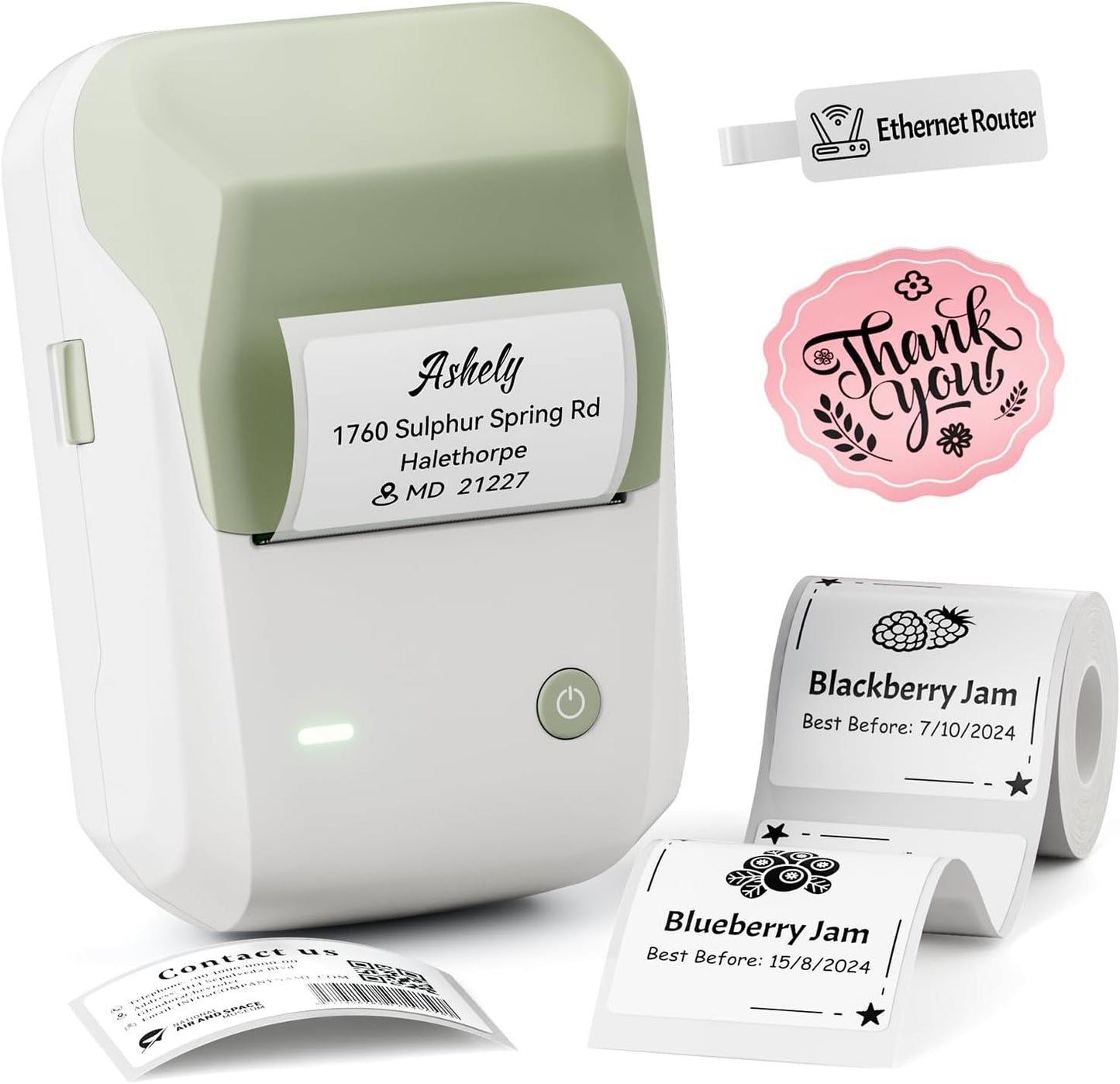 NIIMBOT B1 Label Maker, Bluetooth Portable Thermal Printer Machine with Large Waterproof Tape and Multiple Templates for Small Business,Office,Home,School, 2 Inch (Green, 1 Printer+1 Roll Label)