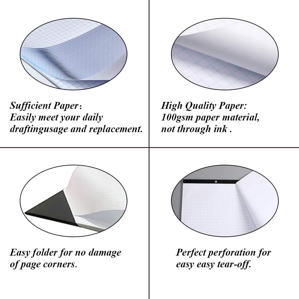 Yaridar (2-Pack) Large Engineering Graph Paper - 22" x 17" Grid Paper Notepad, 4"x4" Blue Grid 100 Sheets/200 Pages Paper for Engineer Architect Designer Mathematician Draftsman