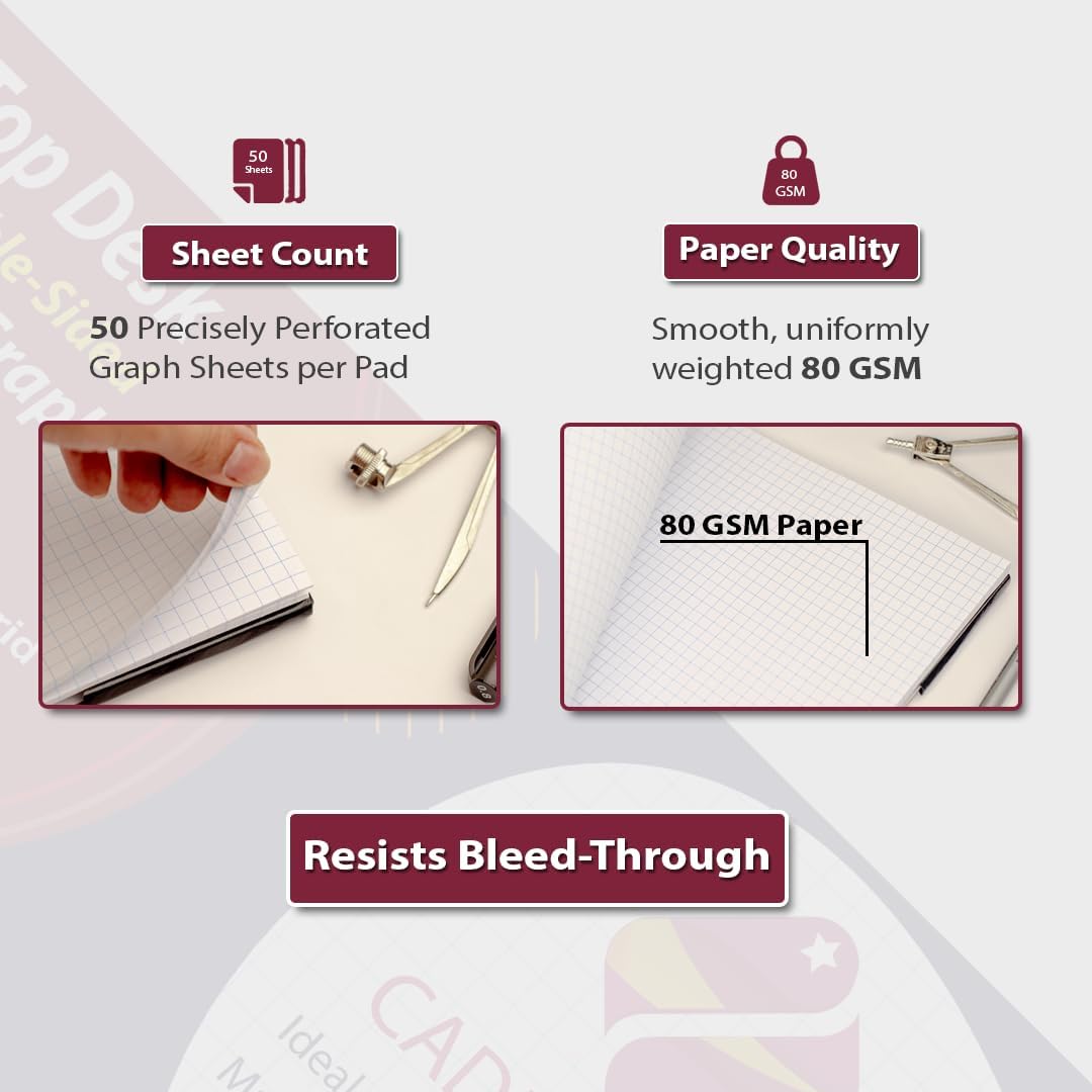 Premium Top Desk 22"x17" Large Graph Pad, Double-Side Quadrille Grid, 21-Gram Paper, 50 Sheets/Pad. Design & Drafting, Science & Math, Art & Illustration, Professional/Academic (4, White)