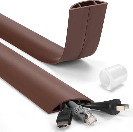 Cord Hider Floor 6ft LZEOY, Heavy Duty Cord Covers for Wires on Floor, Brown Floor Cable Management, Hide Cord Cover Floor, Electrical Cable Hider Cord Protector Floor, Cable Cavity: 0.78" W x 0.32" H