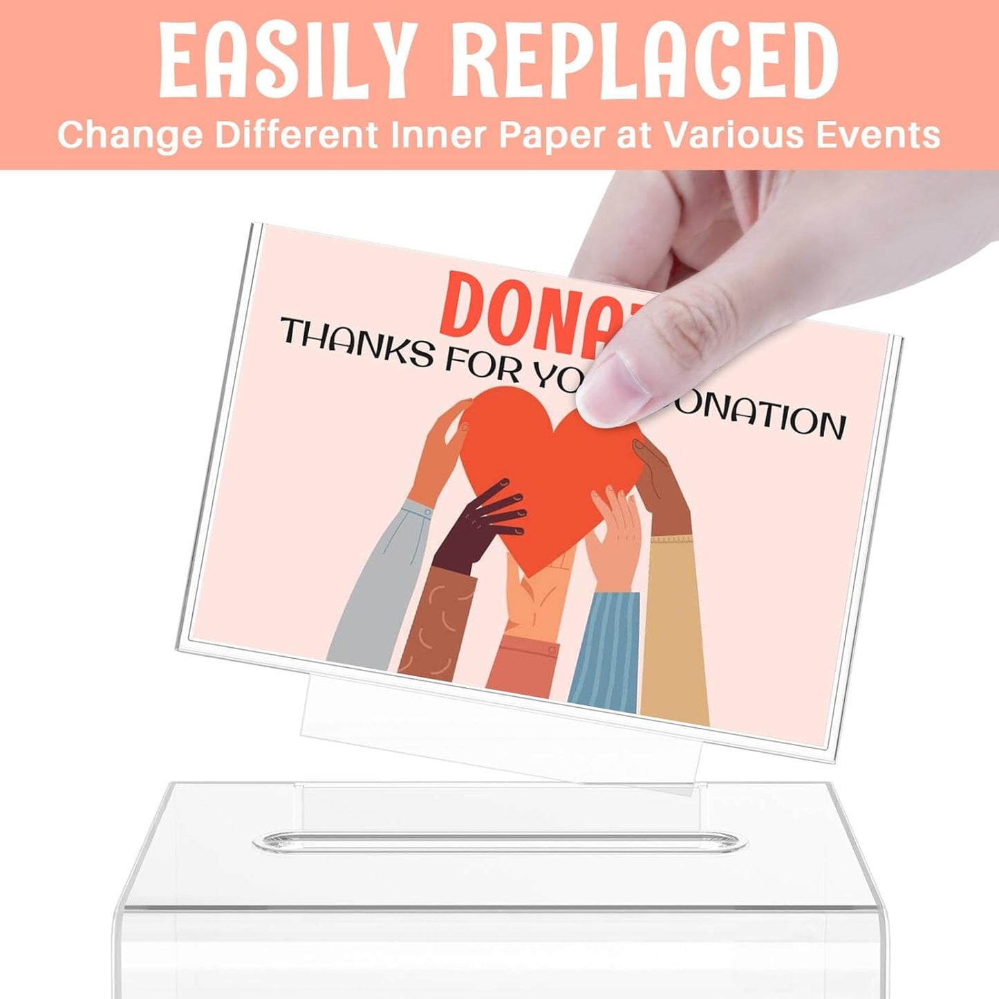 Clear Donation Box with Lock & Sign Holder, Versatile for Fundraising, Ballot Voting, Suggestions, and Tips Jar, Secure Storage Design, Size 6.2x4.6x4.0 Inch, Clear 1 Pack