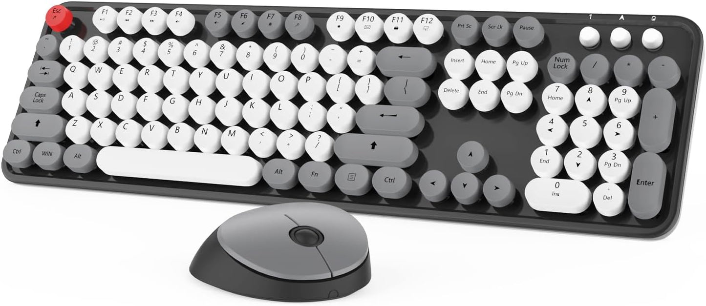 Wireless Keyboard Mouse Combo, Colorful Mouse and Keyboard Combo, 104 Keys Cute Wireless Keyboard with Number Pad for Windows, Computer, PC, Notebook, Laptop (Grey)