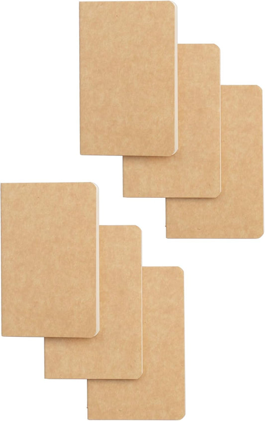 TWONE Pocket Notebook, 6 Pack Softcover Mini Notebooks 3.5" x 5.5" Kraft Brown Notebook Small Memo Notepad for Men Women Kids Traveler Author, 30 Sheets,60 Blank Pages