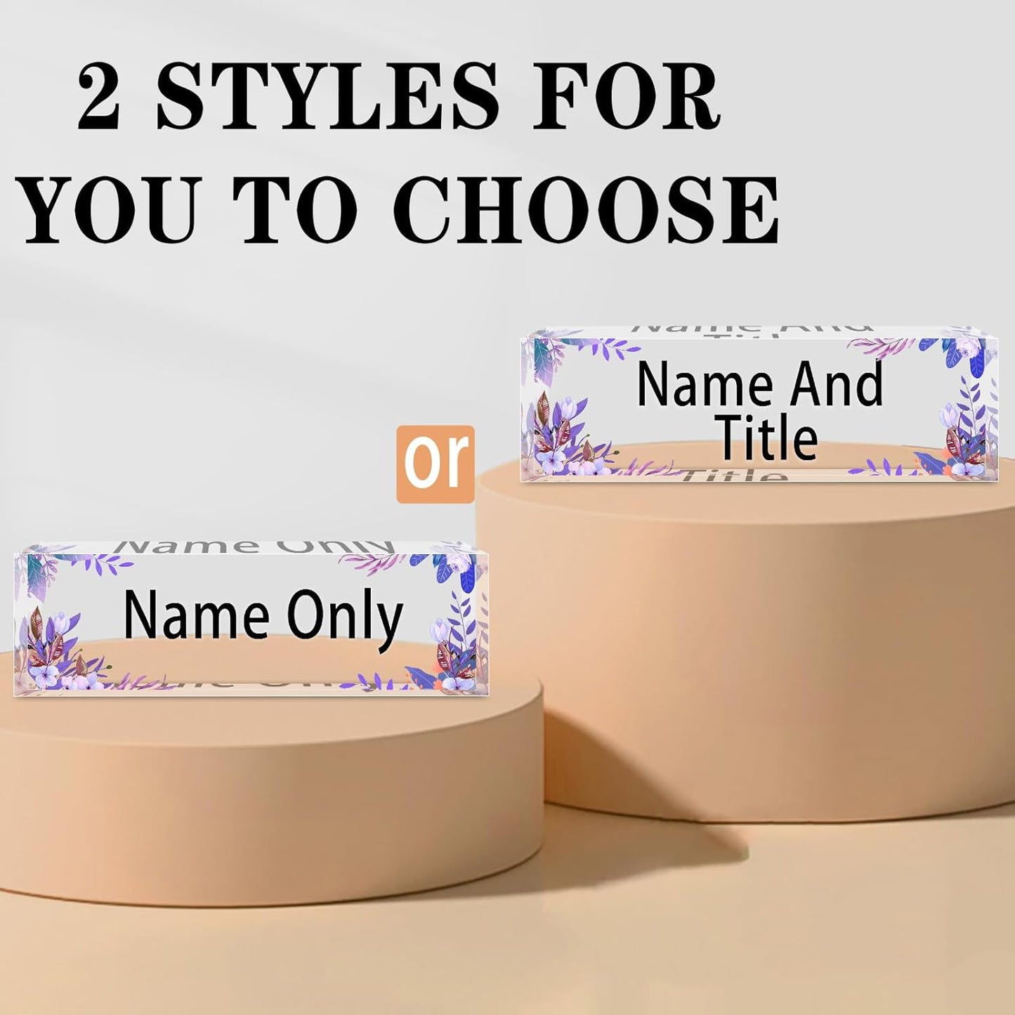 Name Plate for Desk Personalized, Acrylic Desk Decorations, Employee Appreciation Gifts, Custom Office Gifts for Coworkers, Boss, Teacher, Nurse (Purple Leaves)