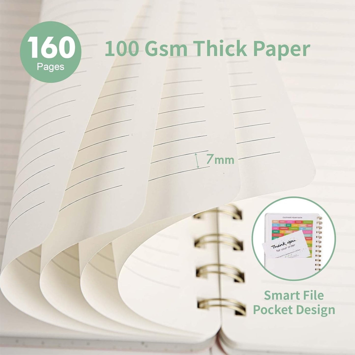 Lined Spiral Notebook College Ruled A5 Journal Book for Note Taking, 160 Pages Writing Journal for Office and Home School Supplies 5.75 x 8.125 inch - MintGreen