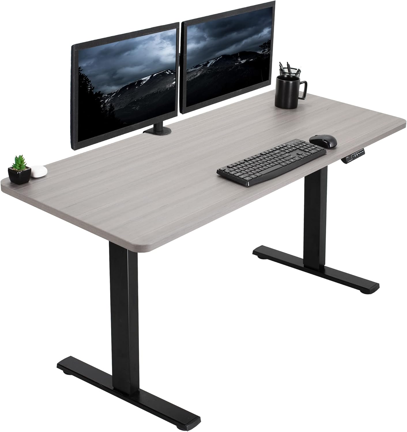 VIVO Electric 60 x 24 in Standing Desk, Memory Height Adjustment, 1B Series, One-Piece Dark Gray Top, Black Frame, DESK-KIT-1B6G