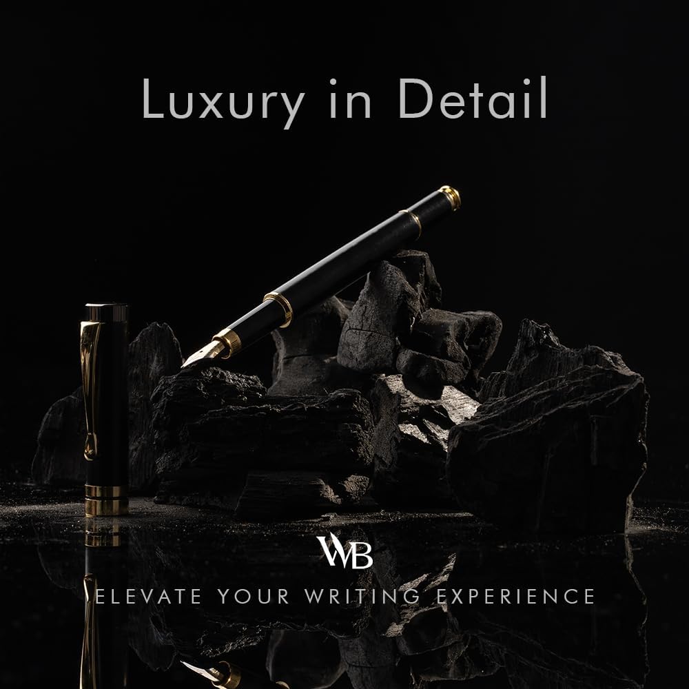 Wordsworth & Black Fountain Pen Set, Luxury Bamboo Wood - Medium Nib, Gift Case; Includes 6 Ink Cartridges, Ink Refill Converter -Journaling, Calligraphy, Drawing, Smooth Writing [Black Wood]