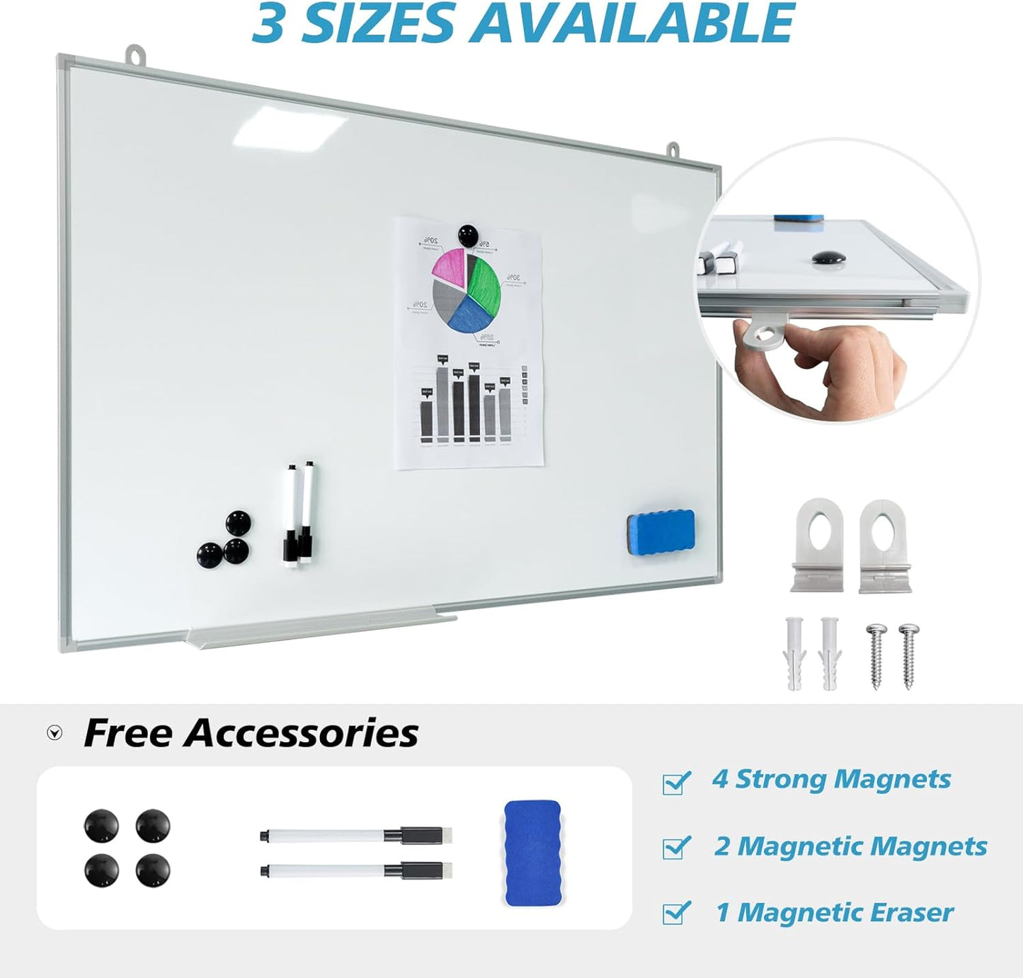Magnetic Writeboard 24X36 Dry Erase Board Hanging & Wall Mounted Whiteboard S Aluminium Frame Message Boards for Home, School, Office, Kitchen