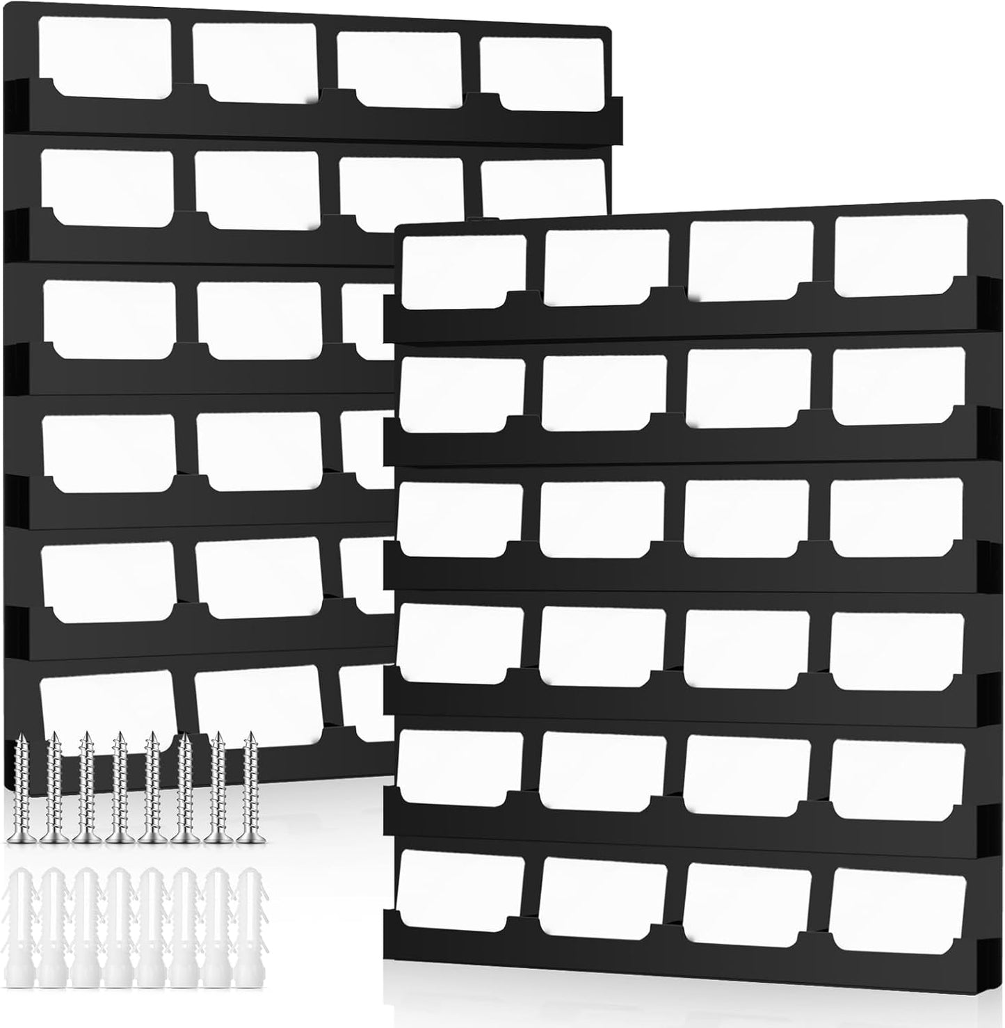 Suzile 2 Pcs 48 Business Card Holder Wall Mount 24 pockets each Business Card Display Wall with Hanging Hardware Acrylic Business Multiple Sticker Display for Office Home, 17.7'' x 15.7'', Black