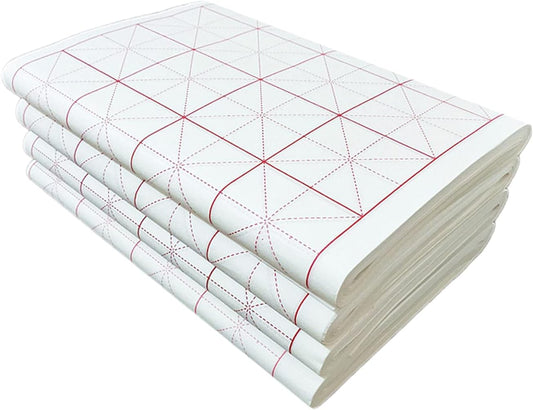MEGREZ Chinese Calligraphy Xuan Paper Brush Writing Sumi Paper Xuan Paper Rice Paper with Grids for Students, Beginners Practice Kanji Japanese Calligraphy, 100 Sheets/Pack, 10cm/Grid