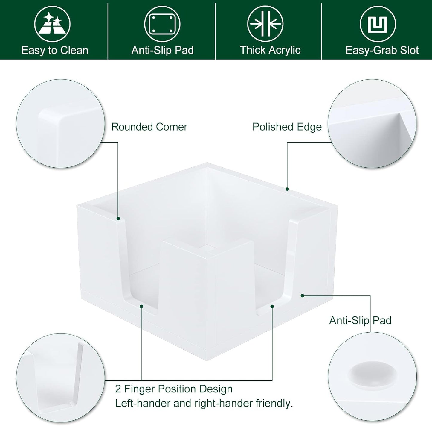 Acrylic Sticky Note Holder, Self-Stick Note Pad Holder W/O Pads - Note Dispenser Memo Pad Holder Desk Organizer for School Office Home (3''x3'' White - 2 Pack)