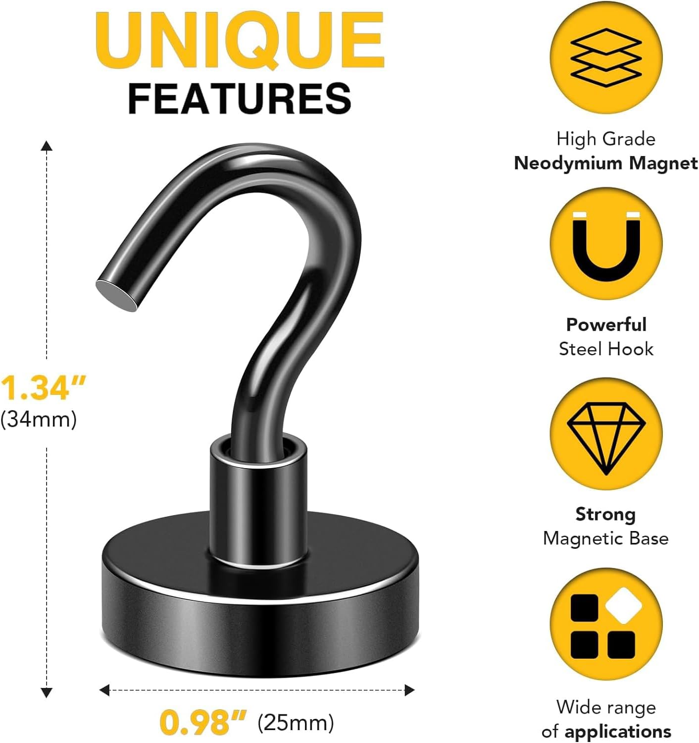 DIYMAG Black Magnetic Hooks, 80 LB Heavy Duty Strong Magnets with Hook, Rare Earth Neodymium Magnetism for Cruise Cabins Cruise Ship Essentials 12 Packs
