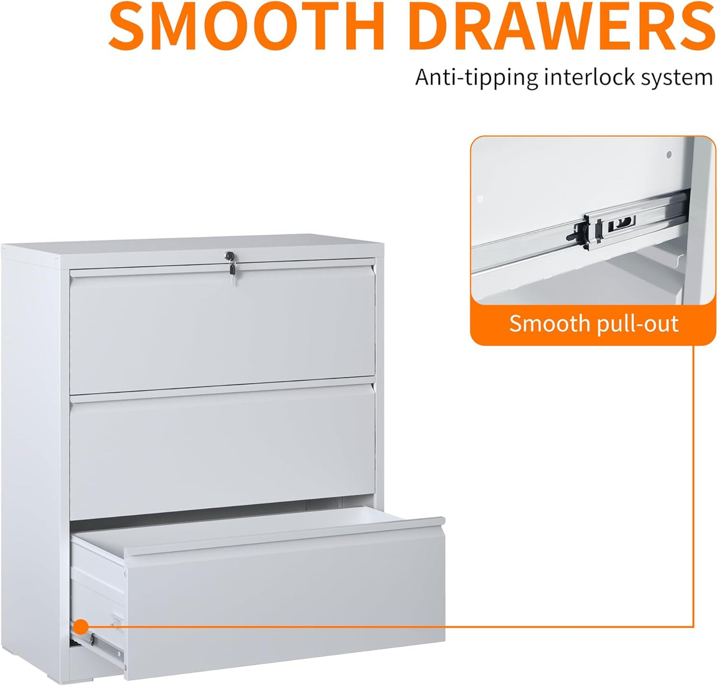 Locking Filing Cabinet with 3 Drawer Heavy Duty Large Metal Cabinet Home Office Lateral File Cabinets Wide Steel Cabinets for Legal/Letter Size File,Assembly Required