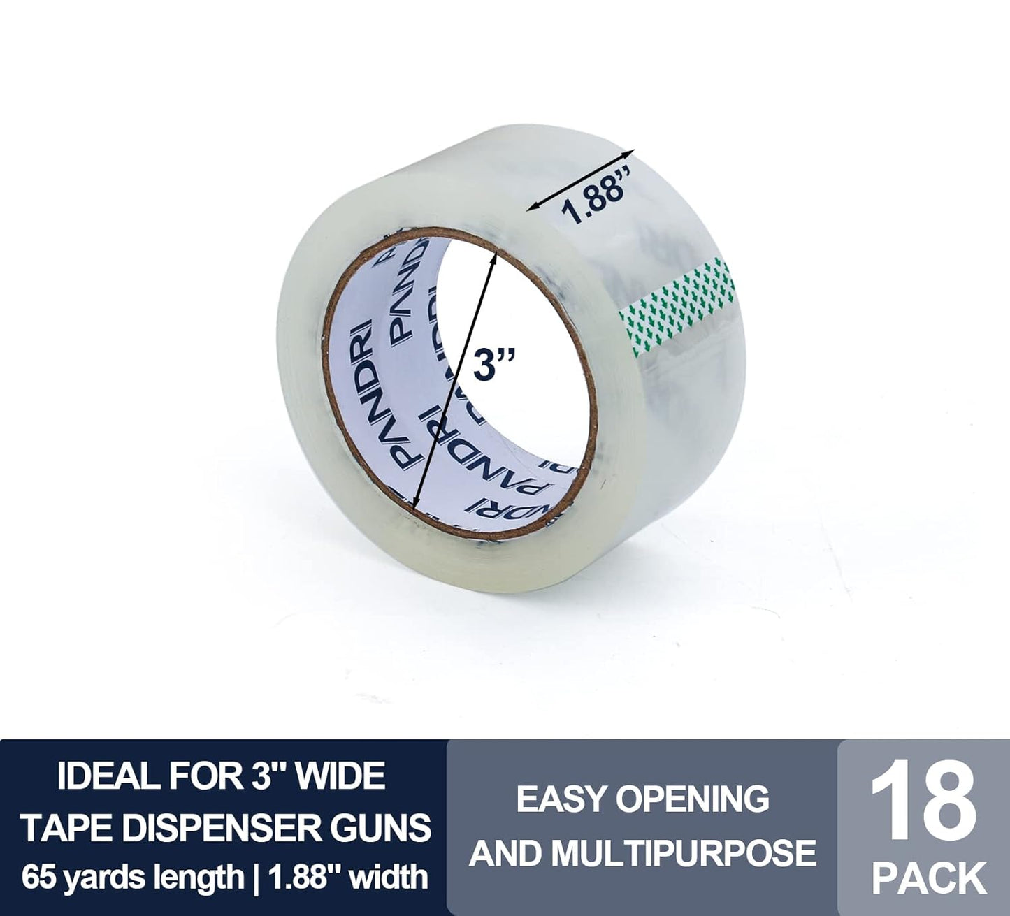 PANDRI Packing Tape, 18 Rolls Heavy Duty Clear Packaging Tape for Shipping Packaging Moving Sealing, 1.88 inches Wide, 65 Yards Per Roll, Total 1170 Yards